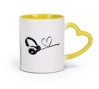 DEBINGY ceramica Tazze da caffè e tè Cuffie musicali a forma di cuore per la cameretta dei bambini, amanti della musica, DJ, rock, jazz, band （11oz/320ml） per ufficio, casa Giallo