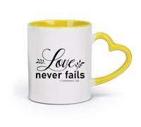 DEBINGY ceramica Tazze da caffè e tè L'amore non viene mai meno 1 Corinzi 13:8 Versetto religioso della Bibbia （11oz/320ml） Bar o regalo Giallo