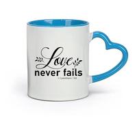 DEBINGY ceramica Tazze da caffè e tè L'amore non viene mai meno 1 Corinzi 13:8 Versetto religioso della Bibbia （11oz/320ml） Bar o regalo Blu
