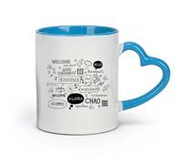 DEBINGY ceramica Tazze da caffè e tè Molte lingue dei paesi sono benvenute. Testo di benvenuto. Cartello del bar. （11oz/320ml） Bar o regalo Blu