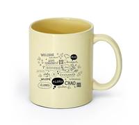 DEBINGY ceramica Tazze da caffè e tè Molte lingue dei paesi sono benvenute. Testo di benvenuto. Cartello del bar. （11oz/320ml） Bar o regalo Beige