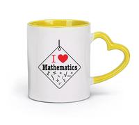 DEBINGY ceramica Tazze da caffè in ceramica bianca Scuola di simboli matematici d'amore （11oz/320ml） Caffè, tè, latte macchiato, latte, cacao, succhi di frutta e altre bevande calde Giallo