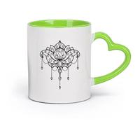 DEBINGY ceramica Tazze da caffè in gres con manico Centro Yoga Lotus Mandala Buddha （11oz/320ml） Ufficio, casa, bar, lavabile in lavastoviglie e adatto al microonde Verde