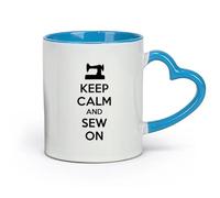 DEBINGY ceramica Tazze da caffè in gres con manico Cucito Keep Calm On Sewing Sartoria Casa （11oz/320ml） per bevande calde, latte macchiato, cappuccino Blu