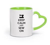 DEBINGY ceramica Tazze da caffè in gres con manico Cucito Keep Calm On Sewing Sartoria Casa （11oz/320ml） per bevande calde, latte macchiato, cappuccino Verde