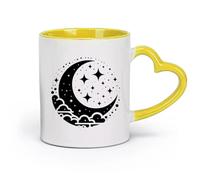 DEBINGY ceramica Tazze da caffè in gres con manico di una mezzaluna con stelle e nuvole （11oz/320ml） per caffè, zuppa, tè, latte, latte macchiato, cioccolata calda, donna, uomo Giallo