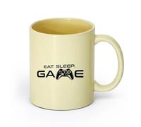 DEBINGY ceramica Tazze da caffè in gres con manico Mangiare Dormire Gioco Testo Giocatore （11oz/320ml） Regalo divertente per amanti del caffè, migliori amici, colleghi e amici Beige
