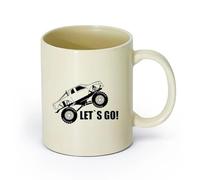 DEBINGY ceramica Tazze da caffè in gres con manico Ragazzi in mountain bike, andiamo testo （11oz/320ml） Tazza da caffè in ceramica per cappuccino, tè, latte, Giallo chiaro