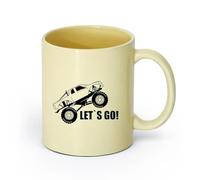 DEBINGY ceramica Tazze da caffè in gres con manico Ragazzi in mountain bike, andiamo testo （11oz/320ml） Tazza da caffè in ceramica per cappuccino, tè, latte, Beige