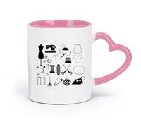 DEBINGY ceramica Tazze da caffè in gres con manico Signora che cuce nello studio del sarto （11oz/320ml） Perfetto per cucine, ristoranti e bar, ottima idea regalo Rosa