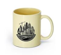 DEBINGY ceramica Tazze da caffè in gres con manico skyline della città con una gru al centro （11oz/320ml） Cappuccino, latte macchiato, tè, espresso Beige
