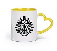 DEBINGY ceramica Tazze da caffè in gres con manico una fusione di arte Maya moderna e antica （11oz/320ml） Tazze da caffè in ceramica per casa o lavoro Giallo