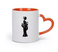DEBINGY ceramica Tazze da caffè in gres una geisha in silhouette su un （11oz/320ml） Regalo divertente per amanti del caffè, migliori amici, colleghi e amici Arancione