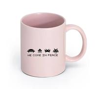 DEBINGY ceramica Tazze da caffè, tazze da tè e caffè Pixel Space Invaders We Come Peace Word Game Room （11oz/320ml） per espresso, set da tè Rosa