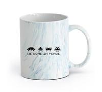 DEBINGY ceramica Tazze da caffè, tazze da tè e caffè Pixel Space Invaders We Come Peace Word Game Room （11oz/320ml） per espresso, set da tè Blu marmo