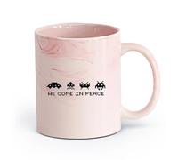 DEBINGY ceramica Tazze da caffè, tazze da tè e caffè Pixel Space Invaders We Come Peace Word Game Room （11oz/320ml） per espresso, set da tè Rosa marmo