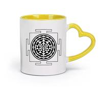 DEBINGY ceramica Tazze da caffè, tazze da tè e caffè Sri Yantra Mandala Yoga Geometrico （11oz/320ml） Ufficio, casa, bar, lavabile in lavastoviglie e adatto al microonde Giallo