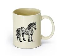 DEBINGY ceramica Tazze da caffè, tazze da tè e caffè un cavallo in piedi in stile xilografia （11oz/320ml） Tazze da caffè in ceramica per casa o lavoro Giallo chiaro