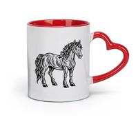 DEBINGY ceramica Tazze da caffè, tazze da tè e caffè un cavallo in piedi in stile xilografia （11oz/320ml） Tazze da caffè in ceramica per casa o lavoro Rosso