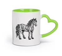 DEBINGY ceramica Tazze da caffè, tazze da tè e caffè un cavallo in piedi in stile xilografia （11oz/320ml） Tazze da caffè in ceramica per casa o lavoro Verde
