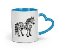 DEBINGY ceramica Tazze da caffè, tazze da tè e caffè un cavallo in piedi in stile xilografia （11oz/320ml） Tazze da caffè in ceramica per casa o lavoro Blu