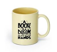 DEBINGY ceramica Tazze da caffè, tazze da tè e caffè un libro è un libro dei sogni citazioni （11oz/320ml） Ottimo per casa, ufficio, bar, idee regalo Beige