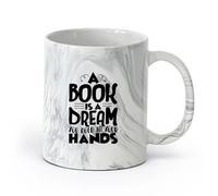 DEBINGY ceramica Tazze da caffè, tazze da tè e caffè un libro è un libro dei sogni citazioni （11oz/320ml） Ottimo per casa, ufficio, bar, idee regalo Nero marmo