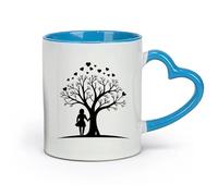 DEBINGY ceramica Tazze da caffè, tazze da tè e caffè una ragazza è in piedi sull'albero dell'amore （11oz/320ml） Ottimo regalo per gli innamorati Blu