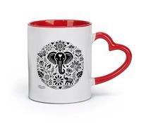 DEBINGY ceramica Tazze da caffè, tazze da tè e caffè uno stile di xilografia di un elefante （11oz/320ml） Perfetto per cucine, ristoranti e bar, ottima idea regalo Rosso