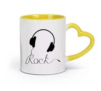 DEBINGY ceramica Tazze da tè, caffè e cioccolata calda Cuffie Musica Logo Rock Pop Canzone Cool （11oz/320ml） per bevande calde, latte macchiato, cappuccino Giallo