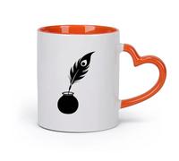 DEBINGY ceramica Tazze da tè, caffè e cioccolata calda di una penna e di una piuma （11oz/320ml） Elegante e resistente - Adatto al microonde e alla lavastoviglie Arancione