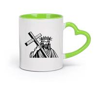 DEBINGY ceramica Tazze da tè, caffè e cioccolata calda Gesù Cristo che porta la croce （11oz/320ml） Regalo divertente per amanti del caffè, migliori amici, colleghi e amici Verde
