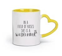 DEBINGY ceramica Tazze da tè, caffè e cioccolata calda Lei è un fiore selvatico tra le rose （11oz/320ml） Cappuccino, latte macchiato, tè, espresso Giallo