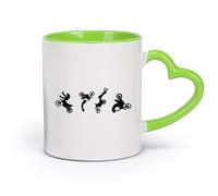 DEBINGY ceramica Tazze da tè, caffè e cioccolata calda Quattro motociclisti da cross （11oz/320ml） Lavabile in lavastoviglie, adatto al microonde, per ufficio e casa Verde