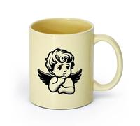 DEBINGY ceramica Tazze da tè, caffè e cioccolata calda un angelo di Cupido preoccupato （11oz/320ml） Elegante e resistente - Adatto al microonde e alla lavastoviglie Beige