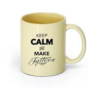 DEBINGY ceramica Tazze da tè e caffè Citazione del tatuaggio Keep Calm And Carry On - Logo della nave dello studio di tatuaggi （11oz/320ml） Ristorante, ufficio Beige