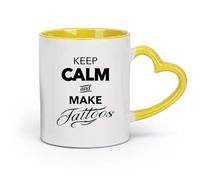 DEBINGY ceramica Tazze da tè e caffè Citazione del tatuaggio Keep Calm And Carry On - Logo della nave dello studio di tatuaggi （11oz/320ml） Ristorante, ufficio Giallo