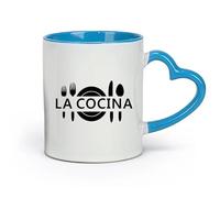 DEBINGY ceramica Tazze da tè e caffè eleganti Coltello e forchetta con la scritta La Cocina in spagnolo （11oz/320ml） per tè, caffè, infuso caldo Blu