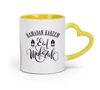 DEBINGY ceramica Tazze da tè e caffè eleganti Festival musulmano Ramadan Cultura musulmana Eid Mulabak （11oz/320ml） Un bel regalo di Natale Giallo