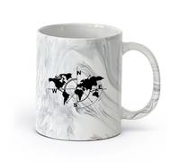 DEBINGY ceramica Tazze da tè e caffè eleganti Mappa del mondo Mappa del mondo Bussola Continente Appeso （11oz/320ml） Lavabile in lavastoviglie Nero marmo