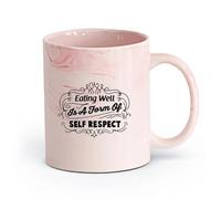 DEBINGY ceramica Tazze da tè e caffè eleganti Parole per mangiare sano Cucina Dieta Ristorante Frigorifero （11oz/320ml） Uso in bar o ristorante Rosa marmo