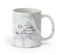 DEBINGY ceramica Tazze da tè e caffè eleganti Salmo 34:8 “Cristiani, gustate e vedete quanto è buono il Signore （11oz/320ml） per casa e ufficio Nero marmo