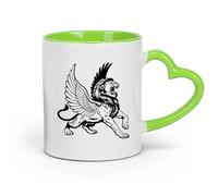 DEBINGY ceramica Tazze da tè e caffè Leone con ali d'aquila, simbolo della mitologia greca, leone alato selvaggio （11oz/320ml） per casa o lavoro Verde