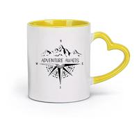 DEBINGY ceramica Tazze da tè e caffè Mountain Compass Campeggio Camper Caravan Auto Avventura Aspettando Viaggio Esplora （11oz/320ml） per casa e ufficio Giallo