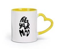 DEBINGY ceramica Tazze da tè e caffè Scritte a mano retrò anni '70, tipografia groovy e scarabocchio che trasmettono la tua mente （11oz/320ml） per casa e ufficio Giallo