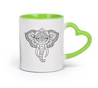 DEBINGY ceramica Tazze da tè e caffè un disegno mandala dettagliato che forma la forma di un elefante con motivi decorati che riempiono il （11oz/320ml） per casa e ufficio Verde