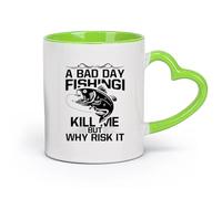 DEBINGY ceramica Tazze da tè e caffè una brutta giornata di pesca mi uccide ma perché rischiare? tipografia grafica di pesca （11oz/320ml） per espresso Verde