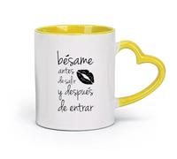 DEBINGY ceramica Tazze e tazzine alla moda Bacio spagnolo prima di uscire e dopo essere entrato （11oz/320ml） Tazza da caffè in ceramica per cappuccino, tè, latte, Giallo