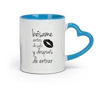 DEBINGY ceramica Tazze e tazzine alla moda Bacio spagnolo prima di uscire e dopo essere entrato （11oz/320ml） Tazza da caffè in ceramica per cappuccino, tè, latte, Blu