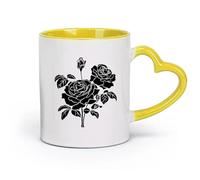 DEBINGY ceramica Tazze e tazzine alla moda Bouquet da giardino in stile romantico con boccioli di rosa （11oz/320ml） per tè, caffè, infuso caldo Giallo